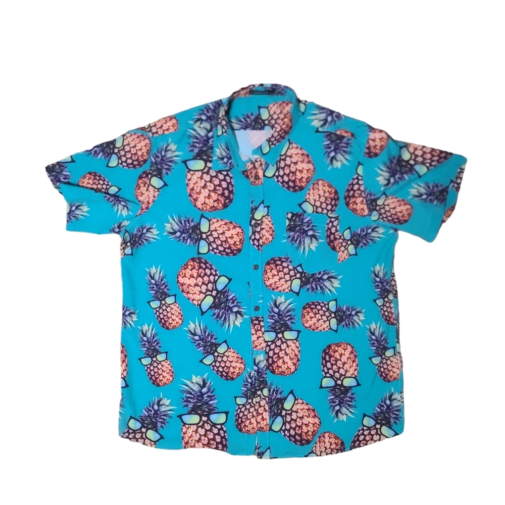 MCEDAR Men's Casual Button-Down Short Sleeve Hawaiian Shirt Pinnaple XL